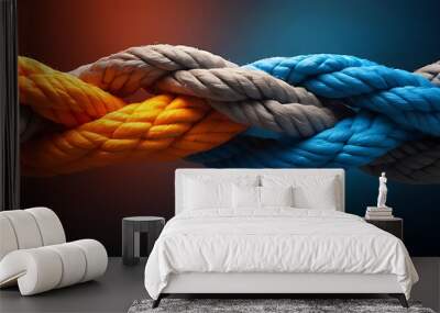 Team rope diverse strength connect partnership together teamwork unity communicate support. Strong diverse network rope team concept integrate braid color background cooperation empower power. Wall mural