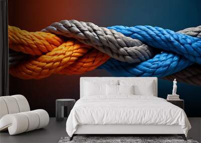 Team rope diverse strength connect partnership together teamwork unity communicate support. Strong diverse network rope team concept integrate braid color background cooperation empower power. Wall mural