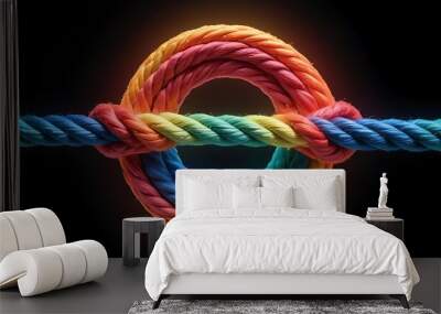 Team rope diverse strength connect partnership together teamwork unity communicate support. Strong diverse network rope team concept integrate braid color background cooperation empower power. Wall mural