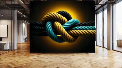 Team rope diverse strength connect partnership together teamwork unity communicate support. Strong diverse network rope team concept integrate braid color background cooperation empower power. Wall mural