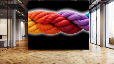 Team rope diverse strength connect partnership together teamwork unity communicate support. Strong diverse network rope team concept integrate braid color background cooperation empower power. Wall mural