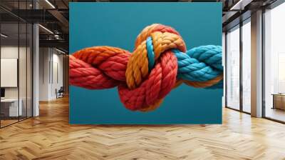 Team rope diverse strength connect partnership together teamwork unity communicate support. Strong diverse network rope team concept integrate braid color background cooperation empower power. Wall mural