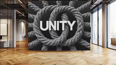 Team rope diverse strength connect partnership together teamwork unity communicate support. Strong diverse network rope team concept integrate braid color background cooperation empower power. Wall mural