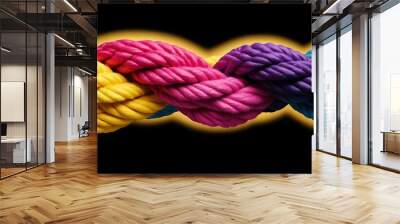 Team rope diverse strength connect partnership together teamwork unity communicate support. Strong diverse network rope team concept integrate braid color background cooperation empower power. Wall mural