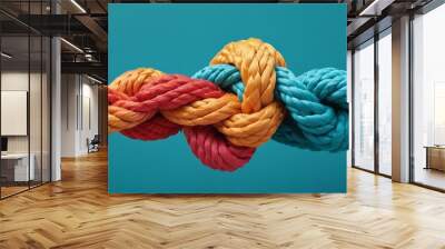 Team rope diverse strength connect partnership together teamwork unity communicate support. Strong diverse network rope team concept integrate braid color background cooperation empower power. Wall mural