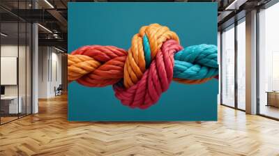 Team rope diverse strength connect partnership together teamwork unity communicate support. Strong diverse network rope team concept integrate braid color background cooperation empower power. Wall mural