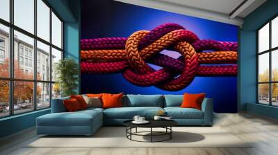 Team rope diverse strength connect partnership together teamwork unity communicate support. Strong diverse network rope team concept integrate braid color background cooperation empower power. Wall mural