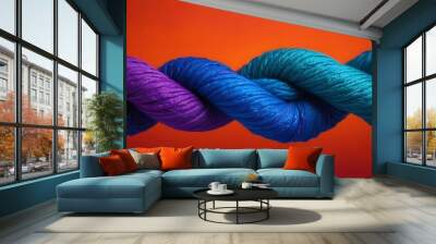 Team rope diverse strength connect partnership together teamwork unity communicate support. Strong diverse network rope team concept integrate braid color background cooperation empower power. Wall mural