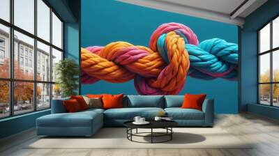 Team rope diverse strength connect partnership together teamwork unity communicate support. Strong diverse network rope team concept integrate braid color background cooperation empower power. Wall mural