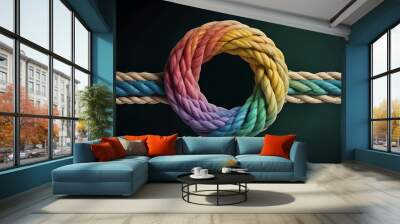 Team rope diverse strength connect partnership together teamwork unity communicate support. Strong diverse network rope team concept integrate braid color background cooperation empower power. Wall mural