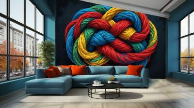 Team rope diverse strength connect partnership together teamwork unity communicate support. Strong diverse network rope team concept integrate braid color background cooperation empower power. Wall mural