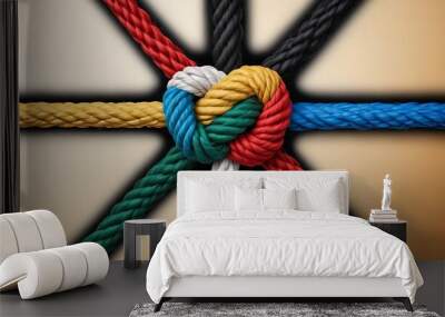 Team rope diverse strength connect partnership together teamwork unity communicate support. Strong diverse network rope team concept integrate braid color background cooperation empower power Wall mural