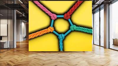 Team rope diverse strength connect partnership together teamwork unity communicate support. Strong diverse network rope team concept integrate braid color background cooperation empower power Wall mural