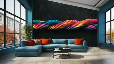 Team rope diverse strength connect partnership together teamwork unity communicate support. Strong diverse network rope team concept integrate braid colour background cooperation empower power. Wall mural