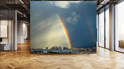 Industrial city urban house sky rainbow rain Wall mural