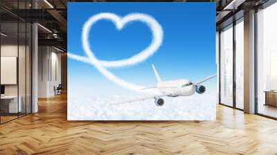 Love heart cloud drawing by airplane. Love concept for traveling the world. Wall mural