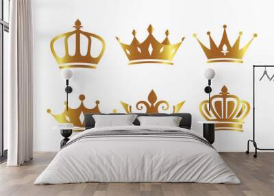 golden decorative king and queen crowns set Wall mural