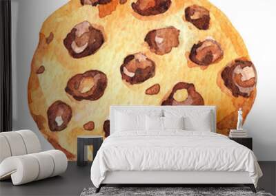 Chocolate chip cookie, watercolor illustration, transparent background Wall mural