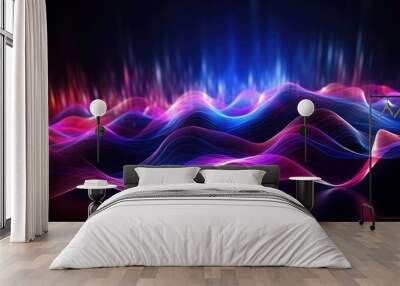 Fluorescent waves with a tech background Wall mural