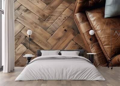 Herringbone pattern in oak flooring Wall mural