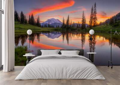 tipsoo lake sunset Wall mural