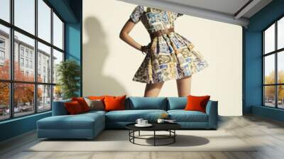 full length of beautiful female posing in summer dress. Wall mural