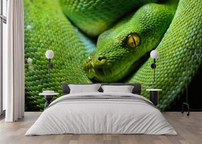 a body of the green tree python morelia viridis close-up. portrait art. snake skin, natural texture, Wall mural