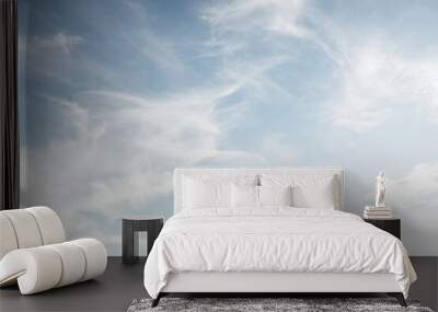 Clear blue sky after the storm. Soft sunlight. Panoramic image, texture, background, graphic resources, design, copy space. Meteorology, heaven, hope, peace concept Wall mural