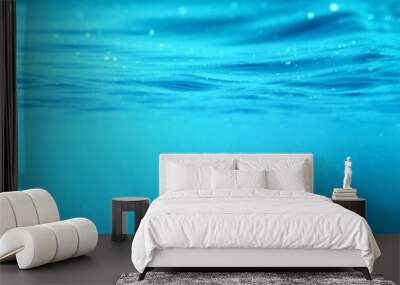 Picturesque panoramic underwater view. Sunbeams in turquoise water. Abstract natural texture, pattern, background, wallpaper, graphic resource. Sea, river, lake, pure nature, environment Wall mural