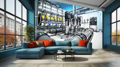 Pump station for reverse osmosis industrial city water treatment station. Wide angle perspective Wall mural