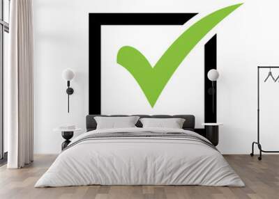 Green check mark icon in a box. Tick symbol in green color. check icon vector. check list button icon Wall mural