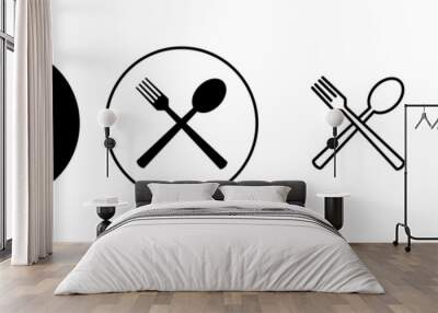 spoon and fork icon set. spoon, fork and knife icon vector. restaurant icon Wall mural