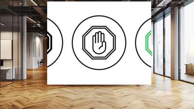 Stop icon set. stop road sign. hand stop icon vector Wall mural