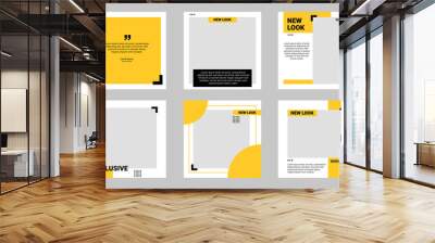 Set of Editable minimal square banner template. Black and yellow background color with stripe line shape. Suitable for social media post and web internet ads. Vector illustration with photo college Wall mural