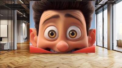 Close up of surprised young boy with big eyes and expressive face - Cartoon Character Wall mural