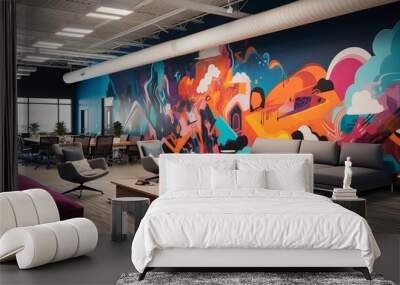 Colorful wall open space modern office interior with painting on walls Wall mural