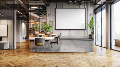 Large blank photo frame in modern co-working office interior Wall mural