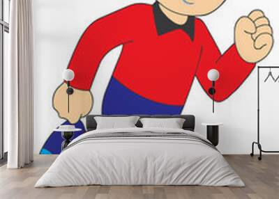 boy running having sport gear with him Wall mural