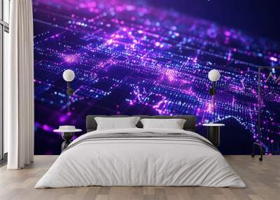 world map purple cyber network business concept Wall mural