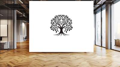 Root Leaf Family Tree of Life logo design black simple flat icon on white background Wall mural