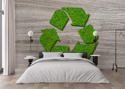 Symbol Recycle written with green grass - Ecology concept Wall mural