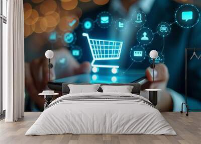 Ecommerce Innovation: Online Purchase Process via Smartphone and Laptop Wall mural