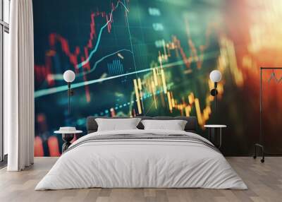 Financial Insights: Stock Market Charts and Graphs for Analysis Displayed on Screen Wall mural