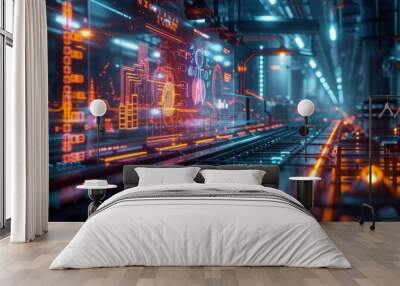 Futuristic Factory Conveyor Belt System Wall mural