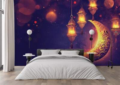 Golden Crescent Moon and Ramadan Lantern Background Wall mural