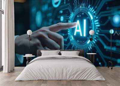 Touching the Future: Human-Robot AI Hologram for Advanced Business Design Wall mural