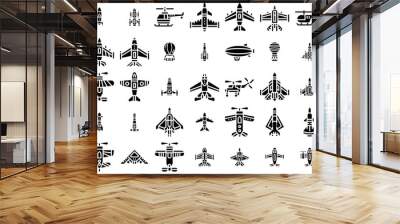 A Collection Of Airplane Solid Isolated Silhouette Solid Icons With War,Flight,Airplane,Aircraft,Transportation Simple Black Style Symbol Sign For Apps And Website, Vector Illustration Wall mural