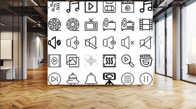 Set Of Media Icons Collection Isolated Silhouette Solid Icons Including Network, Web, Business, Media, Marketing, Social, Internet Infographic Elements Logo Vector Illustration Wall mural