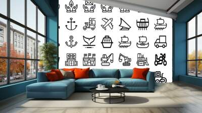 Set Of Port Icons Collection Isolated Silhouette Solid Icons Including Industry, Ship, Shipping, Freight, Crane, Boat, Cargo Infographic Elements Logo Vector Illustration Wall mural