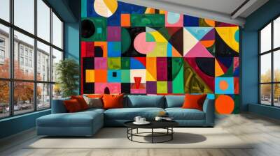 A vibrant tapestry of abstract geometric shapes and colors Wall mural